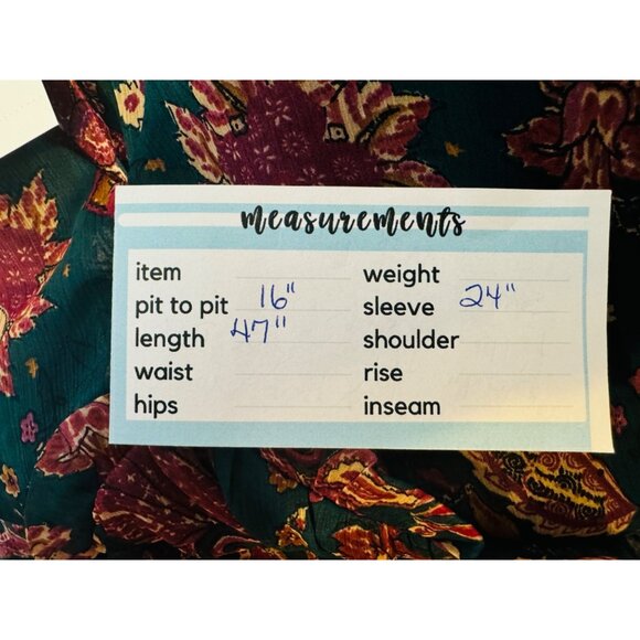 Bohemian Small Paisley Long Sleeve Dark Green Band Of The Free Floral Print Maxi - Picture 10 of 16